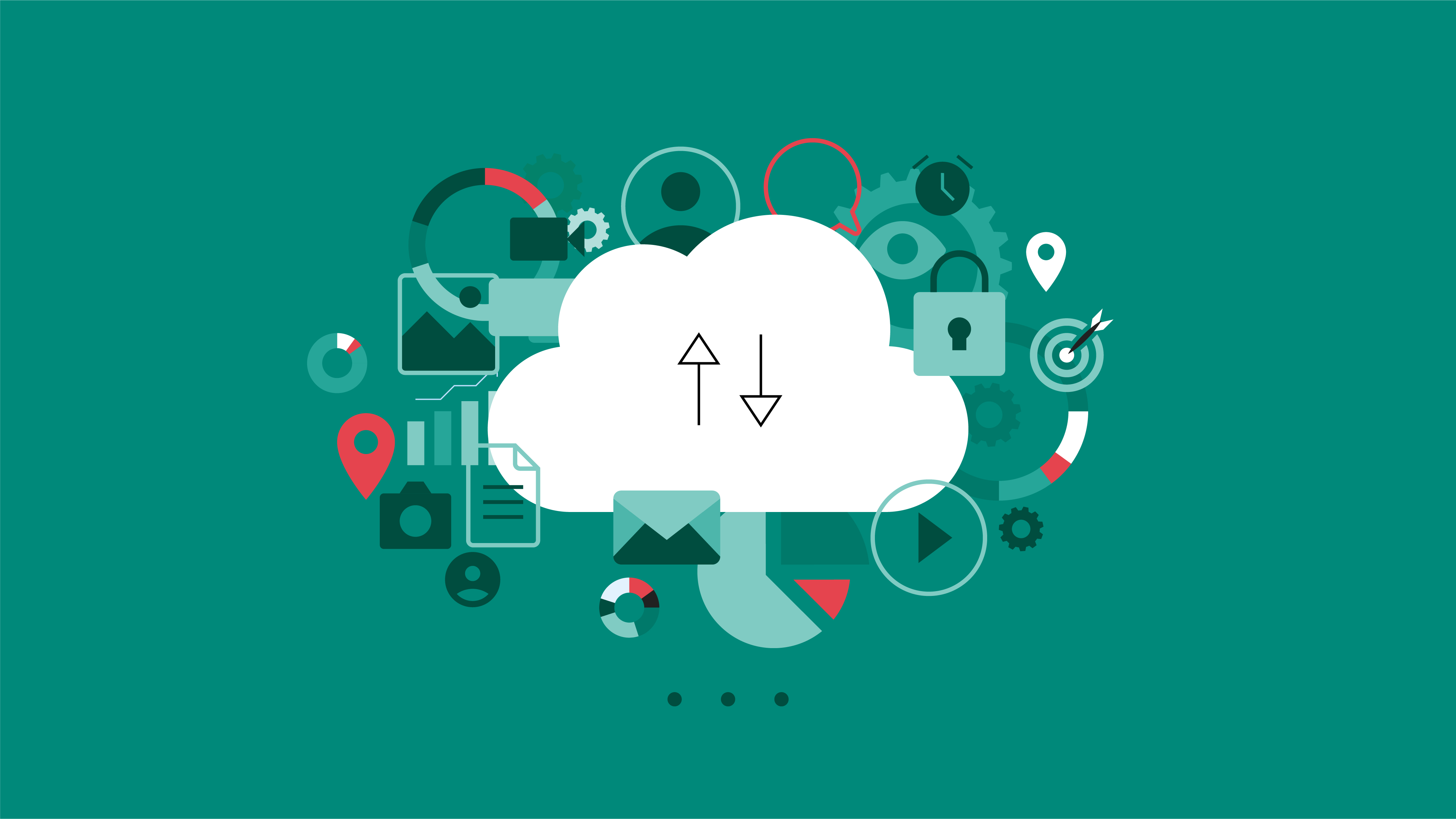 There are documents, photos, analyses and graphs sorted around the clound, representing what type of files we need to consider to put on cloud when working remotely.